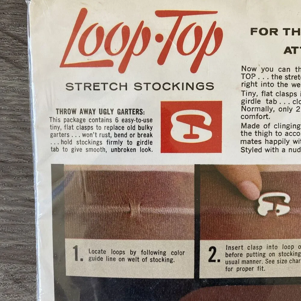VTG Loop Top Stretch Girdle Stockings Size 1 Small Coffee New Sealed 60's 70's